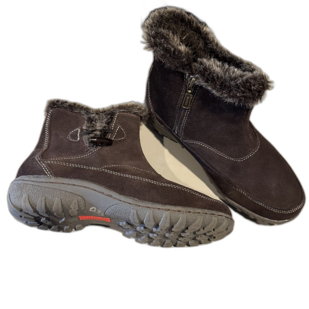 Khombu Gracie Boots Faux Fur Winter Ankle Brown Suede Leather Zip Women's Size 8